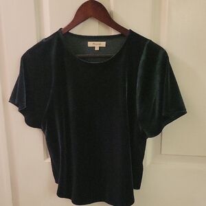 Madewell Velvet Short Sleeve Top - Dark Green (XXS)
